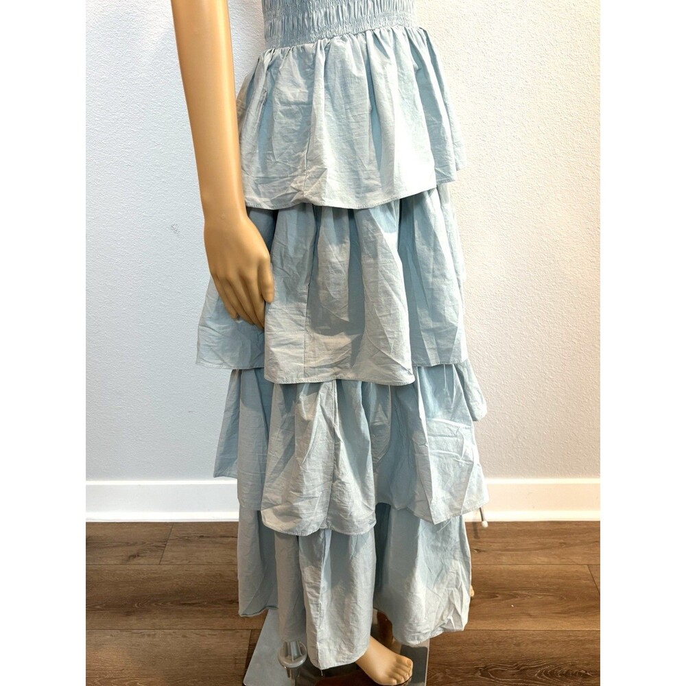 Mable Raphael Tiered Ruffle Maxi Dress Blue Smocked Boho Size Large NWOT - Picture 9 of 16